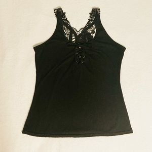 Women’s black lace embroidered sleeveless blouse